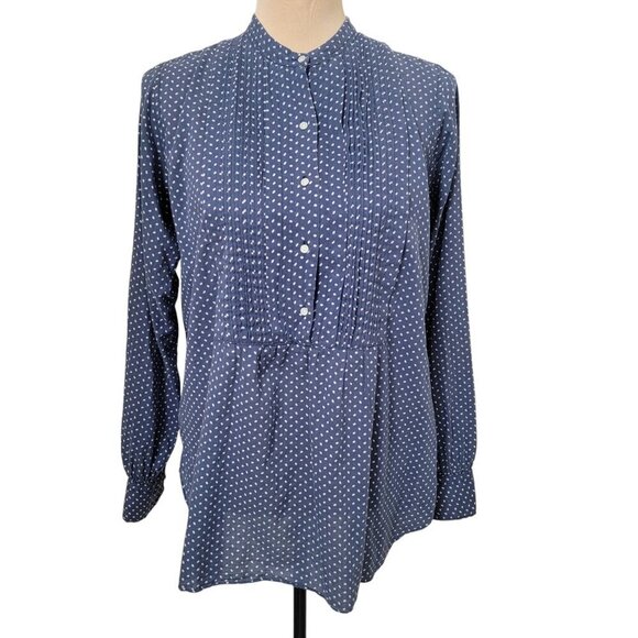 Nili Lotan Size M Blue with White Polkadot Pintuck Blouse - Picture 1 of 12